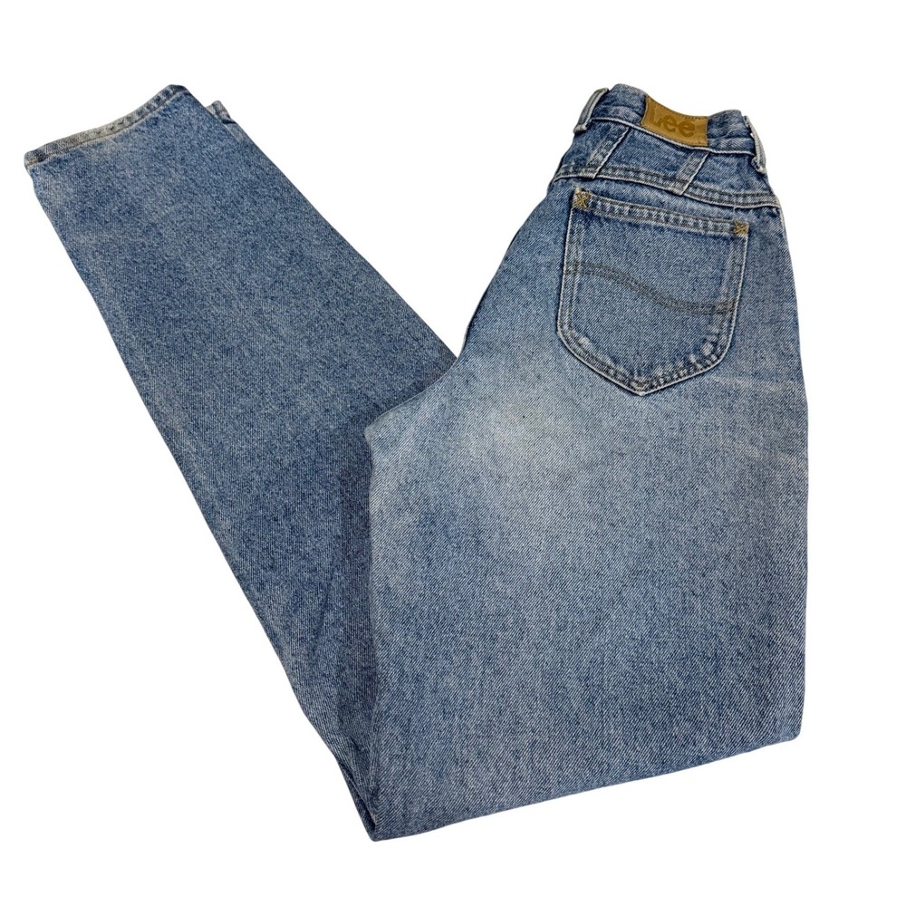 90's Vintage Lee High Waisted Mom Jeans Medium Wash Tapered Leg Denim 26 Waist
